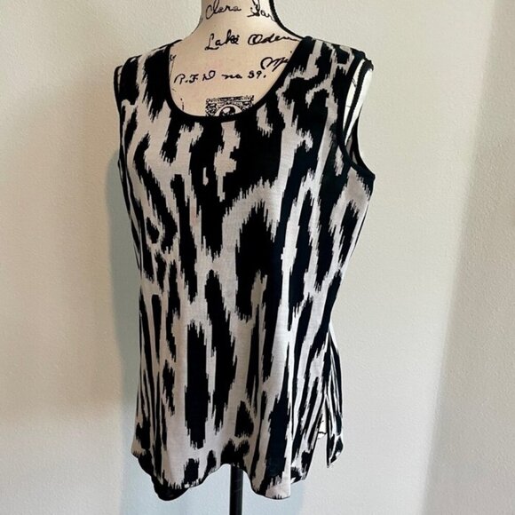 MING WANG ANIMAL PRINT MID LENGTH SCOOP NECK KNIT TANK TOP Sz M SOPHISTICATED - Picture 3 of 15